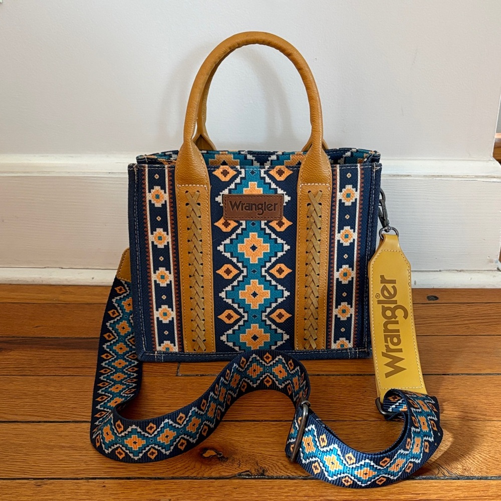 Wrangler Geometric Blue and Tan Shoulder Bag